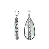 Sterling silver teardrop pendant with luminous Mother of Pearl – handcrafted Bali jewelry, an elegant and timeless gift